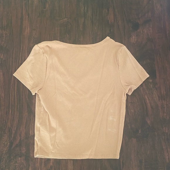 Small Tan V Neck Cropped Top - Picture 2 of 2
